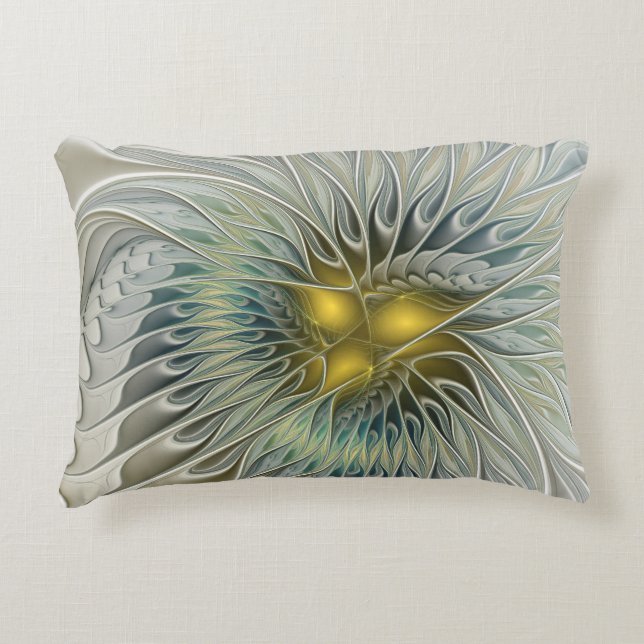 Almofada Decorativa Ouro Silver Flower Fantasy abstrato de Arte Fracta (Frente)