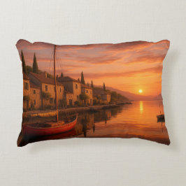 Almofada Decorativa Ouro Sunset Sobre Vila Costeira