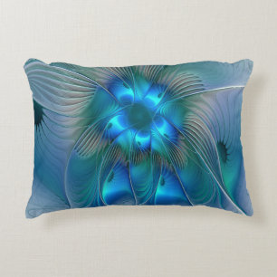 Almofada Decorativa Ovinas de Pé, Fractal Turquesa Azul Abstrato
