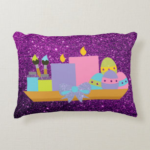 Almofada Decorativa Ovos da páscoa coloridos & velas do brilho roxo d