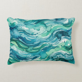 Almofada Decorativa Padrão Abstrato Aquarela Oceano Azul