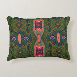 Almofada Decorativa Padrão Abstrato azul, verde e laranja retrô