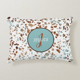Almofada Decorativa Padrão Abstrato Terrazzo Brown & Blue personalizad