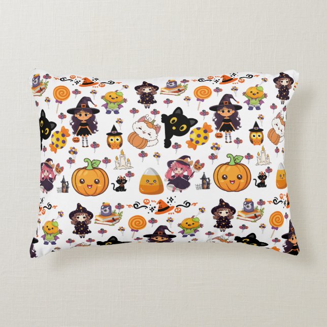 Almofada Decorativa Padrão Adorável de Halloween de Kawaii (Frente)