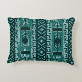 Almofada Decorativa Padrão Asteca Tribal do Sudoeste Turquesa