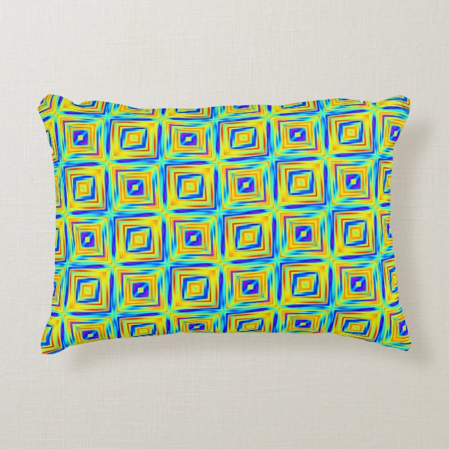 Almofada Decorativa Padrão Azul Amarelo e Roxo (Frente)