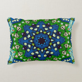 Almofada Decorativa Padrão Azul Verde-Mosaico Mandala Retro