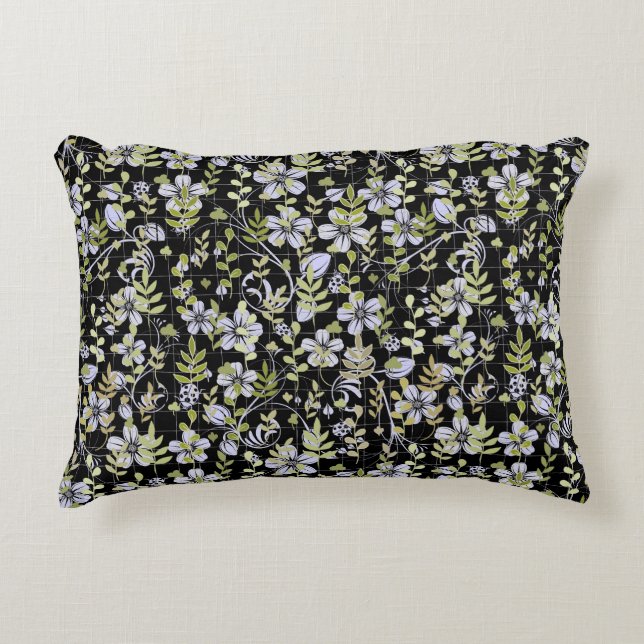 Almofada Decorativa Padrão Boho 02.w Floral em preto BG (Frente)