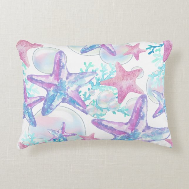 Almofada Decorativa Padrão bonito de Starfish rosa (Frente)