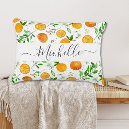 Almofada Decorativa Padrão Botânico Floral de Verão Citrino Laranja