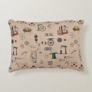 Almofada Decorativa Padrão Científico Mecânico de Engenharia Antiquado