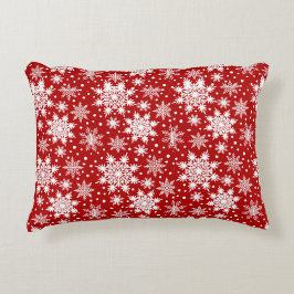 Almofada Decorativa Padrão Clássico de Natal do Floco de Neve Vermelho