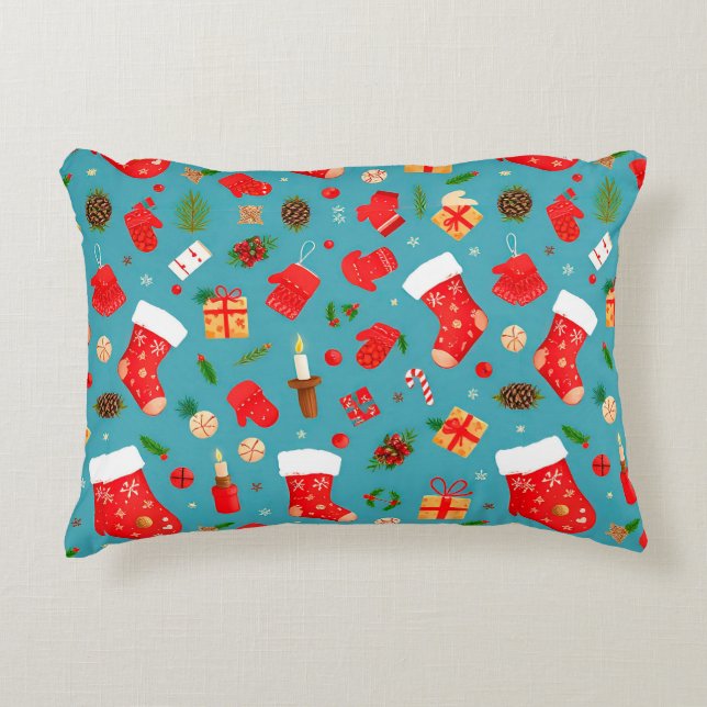 Almofada Decorativa Padrão colorido de Natal (Frente)