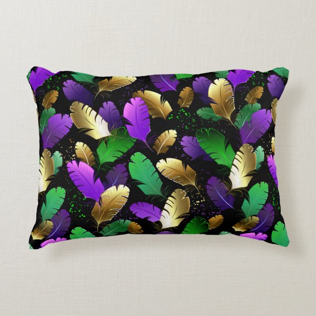 Almofada Decorativa Padrão contínuo com penas de Mardi Gras (Frente)