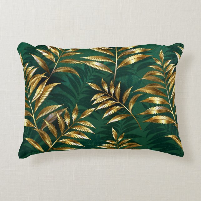 Almofada Decorativa Padrão contínuo com samambaias douradas (Frente)