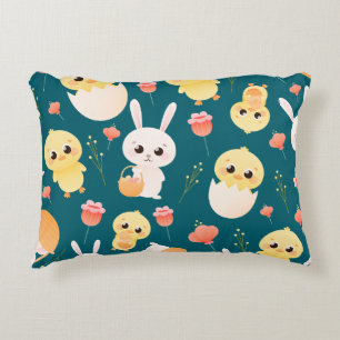 Almofada Decorativa Padrão contínuo de adoráveis coelhinhos e pintinho