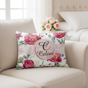 Almofada Decorativa Padrão contínuo de flor de peônia elegante em rosa