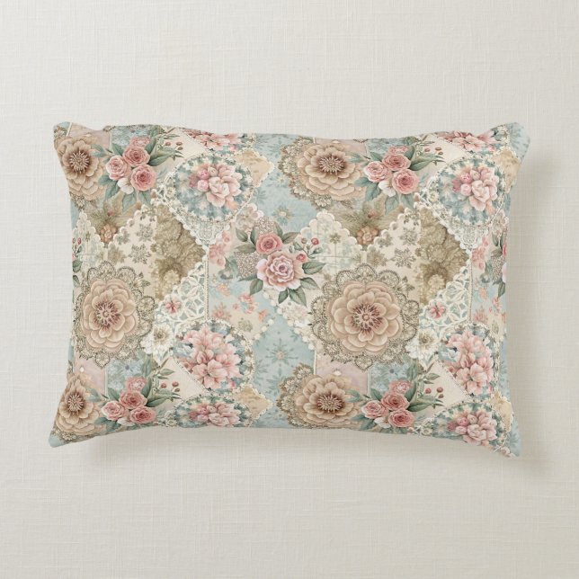 Almofada Decorativa Padrão contínuo de patchwork de primavera (Verso)