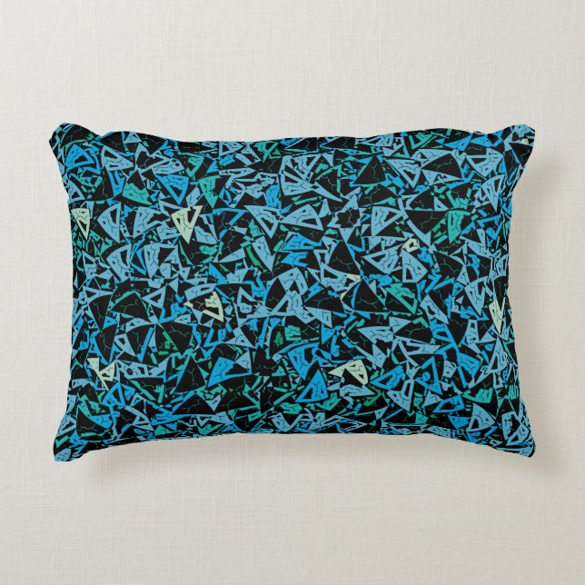 Almofada Decorativa Padrão contínuo de triângulo preto verde azul (Frente)