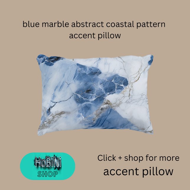 Almofada Decorativa padrão costeiro abstrato de mármore azul (blue marble abstract coastal pattern accent pillow)