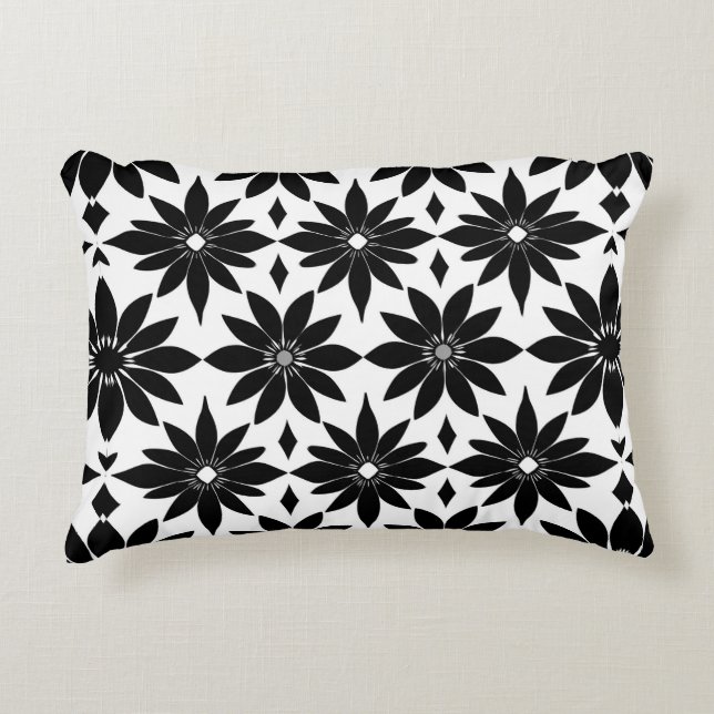 Almofada Decorativa padrão damasco preto e branco (Frente)