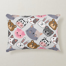 Almofada Decorativa padrão das cabeças de desenho animado.w offwhite B