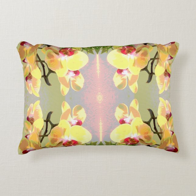 Almofada Decorativa Padrão das orquídeas amarelas (Frente)