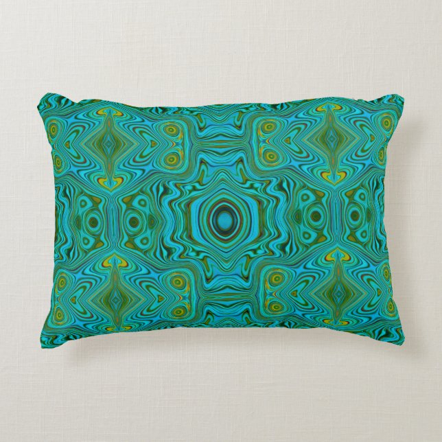 Almofada Decorativa Padrão de Abstrato do Trippy Retro Turquoise Chart (Frente)