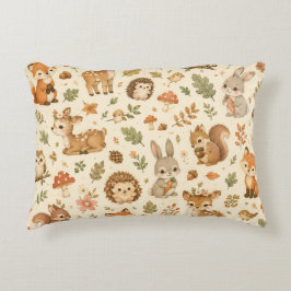 Almofada Decorativa Padrão de aquarela de animais da floresta de madei