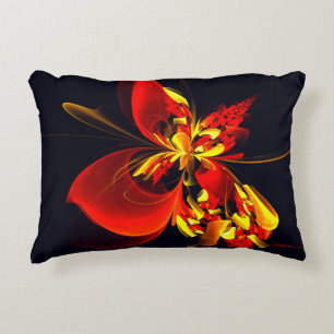 Almofada Decorativa Padrão de Arte Abstrata Floral Amarelo Vermelho Mo