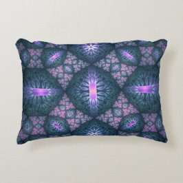 Almofada Decorativa Padrão de Arte Fractal 3D Turquesa Roxo Rosa