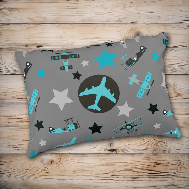 Almofada Decorativa Padrão de aviões de Cinza azul (Criador carregado)