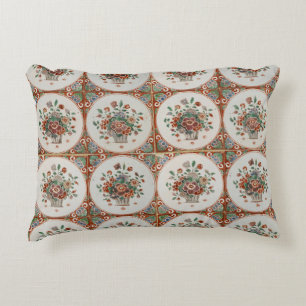 Almofada Decorativa Padrão de Azulejos Florais de Terracotta Vintage
