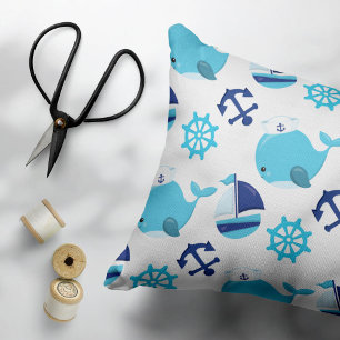 Almofada Decorativa Padrão De Baleias, Baleias Cutas, Baleias Azuis