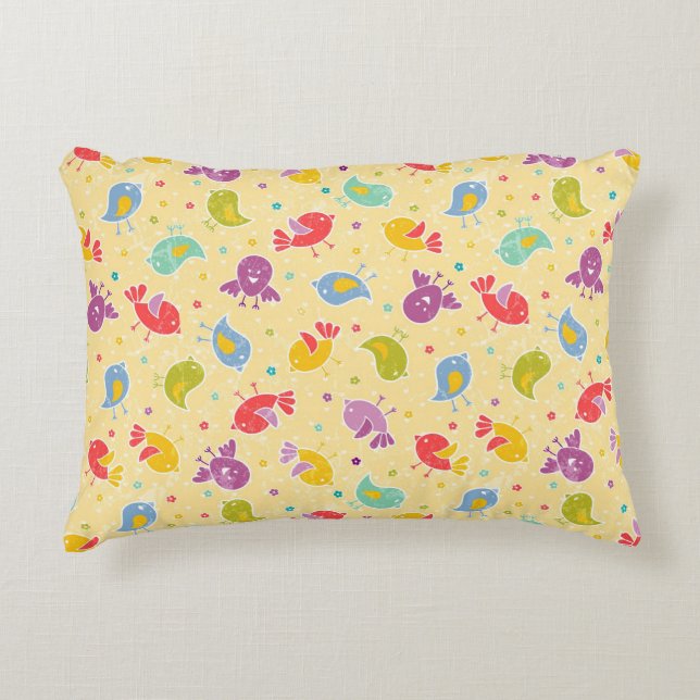 Almofada Decorativa Padrão de bebê com pássaros fofos (Frente)