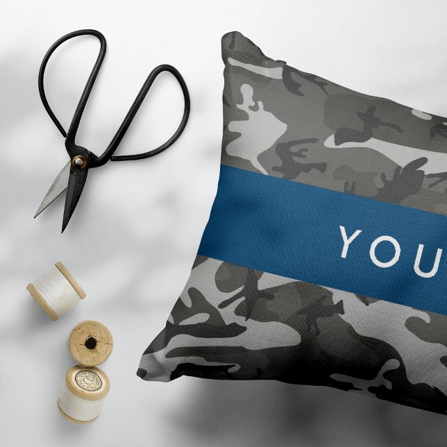 Almofada Decorativa Padrão de Camuflagem Cinza, Seu nome, Personalizar (Criador carregado)
