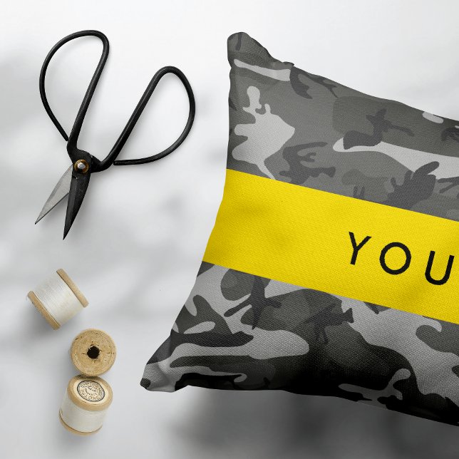Almofada Decorativa Padrão de Camuflagem Cinza, Seu nome, Personalizar (Criador carregado)