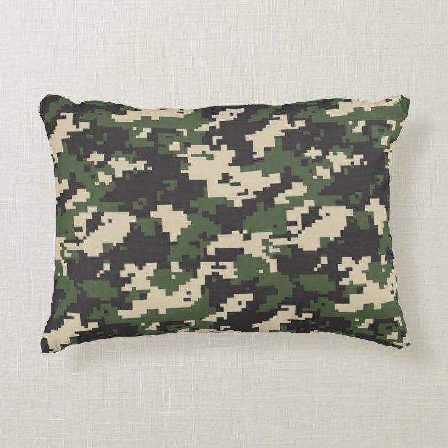 Almofada Decorativa Padrão de Camuflagem Digital Verde (Frente)