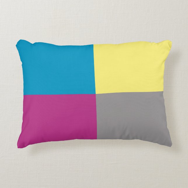 Almofada Decorativa Padrão de Cinza Amarelo Azul Roxo (Frente)