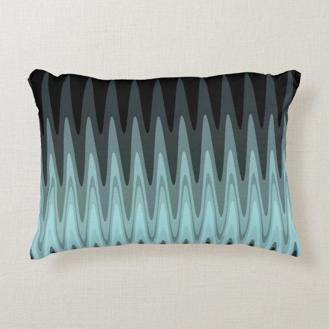 Almofada Decorativa Padrão de Cinza de Teal Preto Zig Zag (Frente)