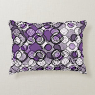 Almofada Decorativa Padrão de Círculo Abstrato Roxo, Cinza e Preto