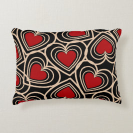 Almofada Decorativa Padrão de Coração Simples Preto e Vermelho
