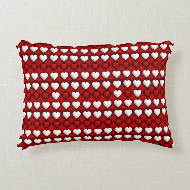 Almofada Decorativa Padrão de Coração Vermelho e Branco (Frente)