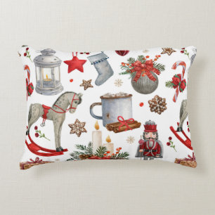Almofada Decorativa Padrão de decoração de natal de aquarela