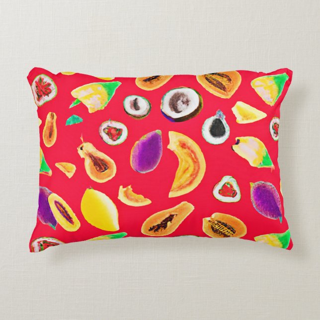 Almofada Decorativa Padrão de Delícia de Fruta Vibrante (Frente)