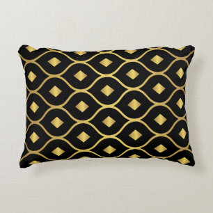 Almofada Decorativa Padrão de Diamante Dourado Black Damask
