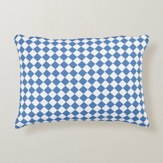 Almofada Decorativa Padrão de Diamante Xadrez Branco Azul (Frente)