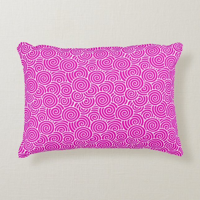 Almofada Decorativa Padrão de espiral japonês - fuchsia rosa e branco (Frente)