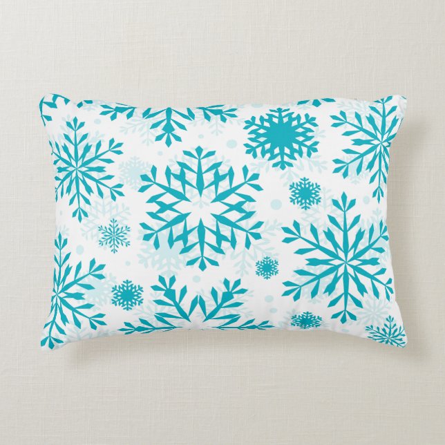 Almofada Decorativa Padrão de Floco de Neve Azul (Frente)