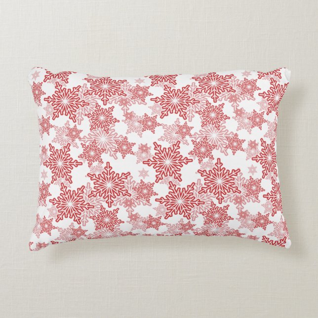 Almofada Decorativa Padrão de Floco de Neve Vermelho e Branco Invisíve (Frente)